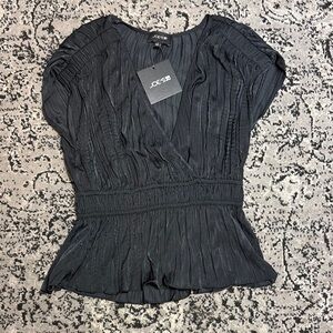 Joes Black satin gathered short sleeve peplum Top